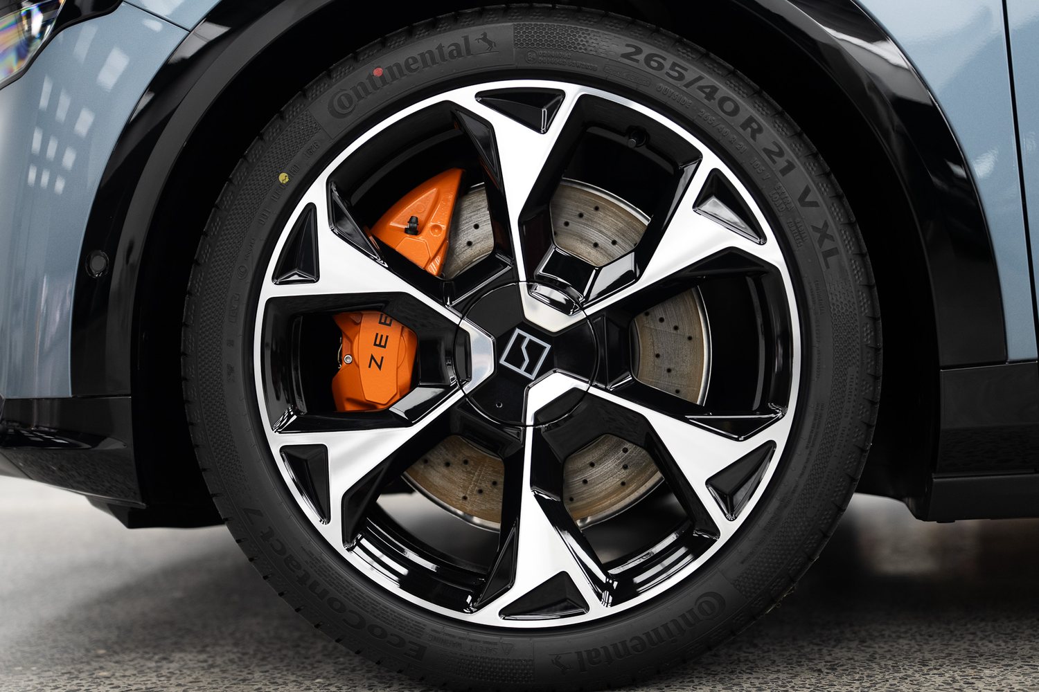 Alloy wheel with an orange brake caliper