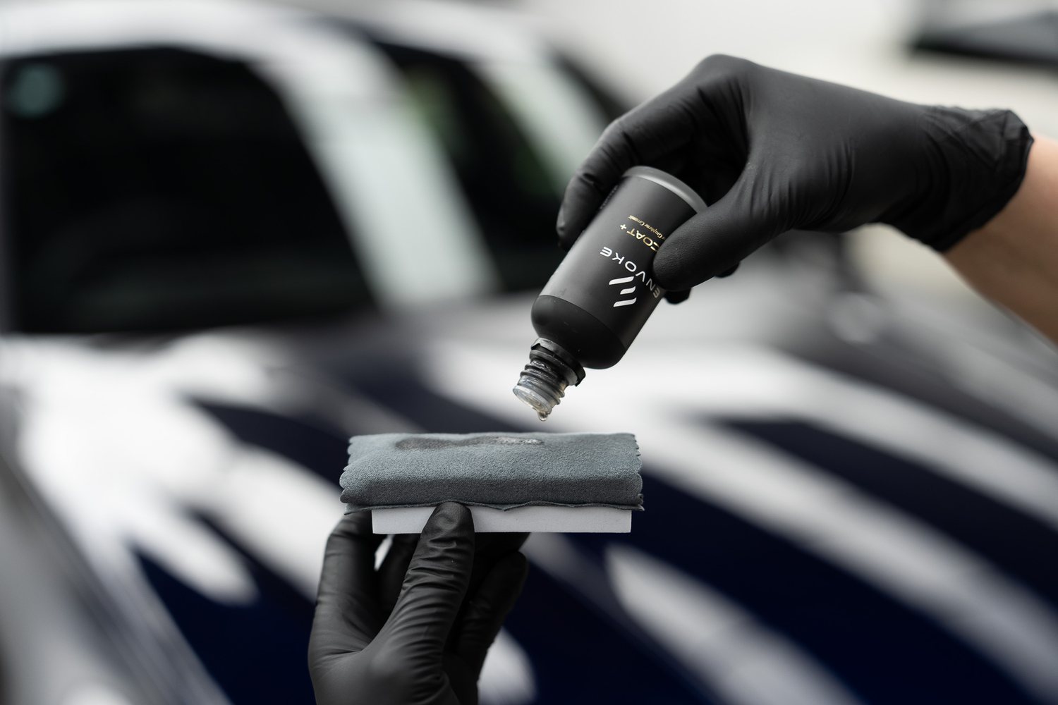 Ceramic coating being applied with an applicator block