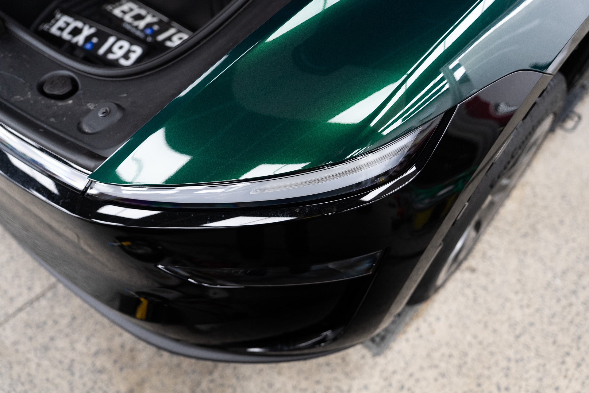 Dark green colour PPF on the rear of a Tesla