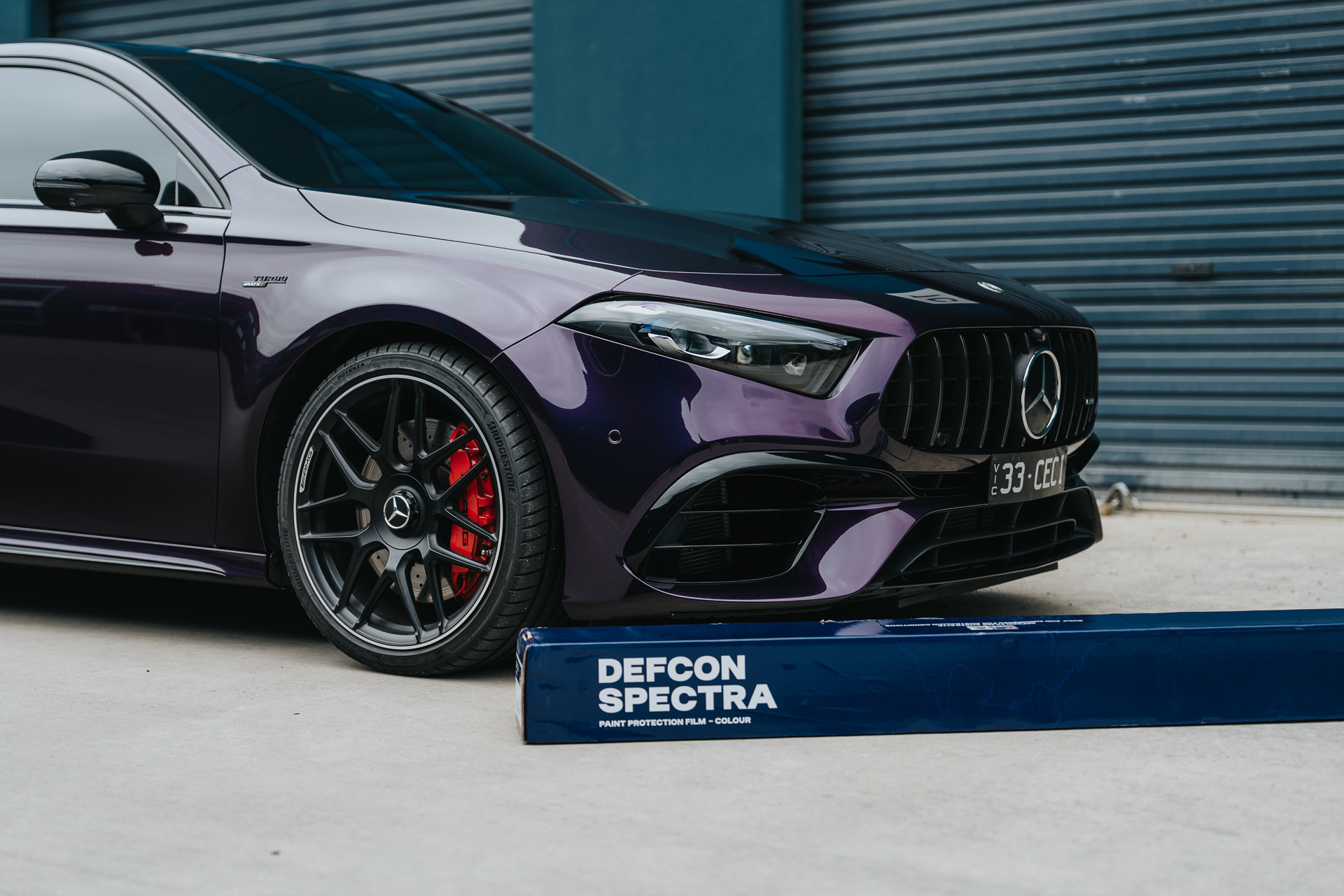 Mercedes AMG wrapped in purple Defcon Spectra colour PPF
