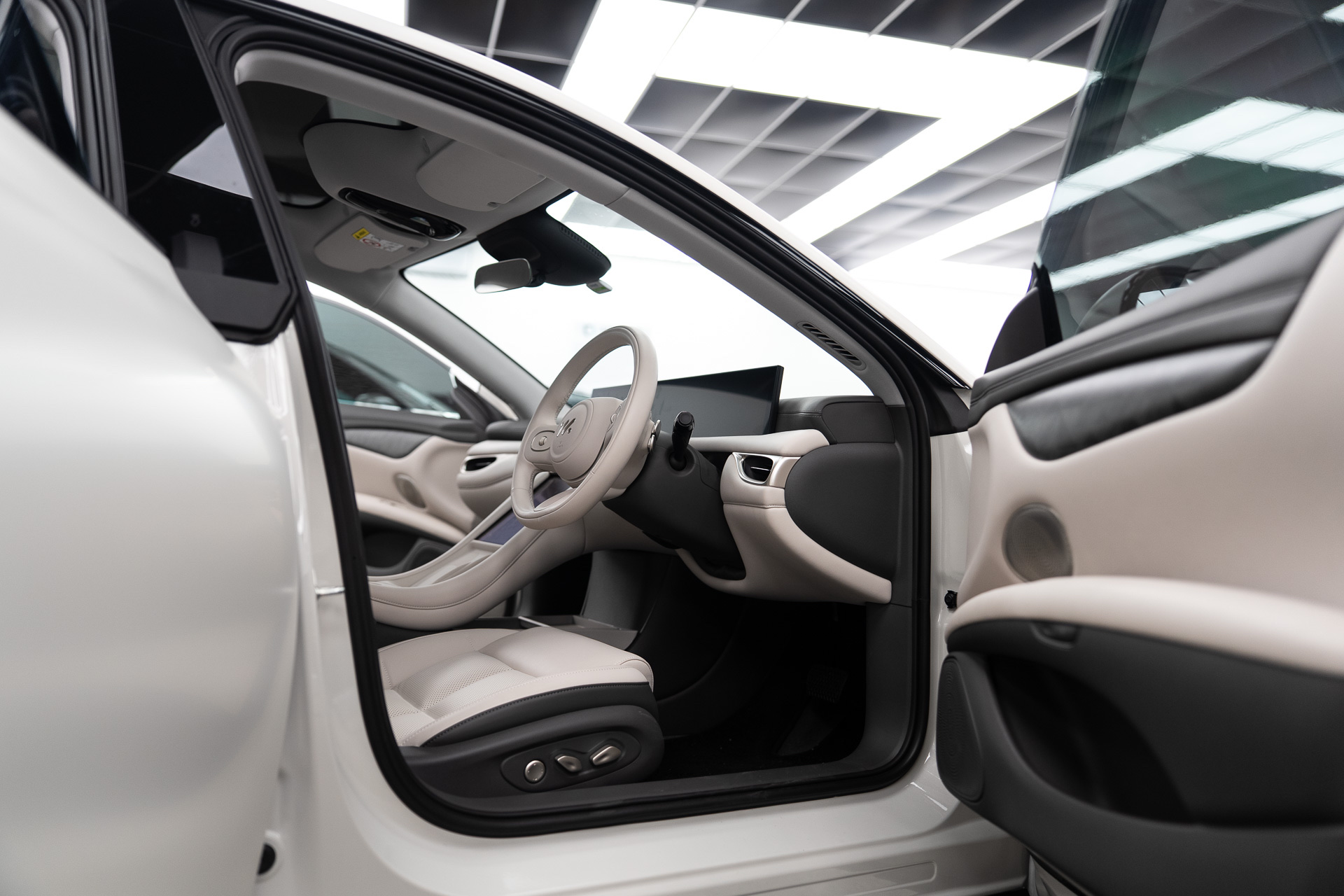 Cream leather interior of a BMW after interior detailing