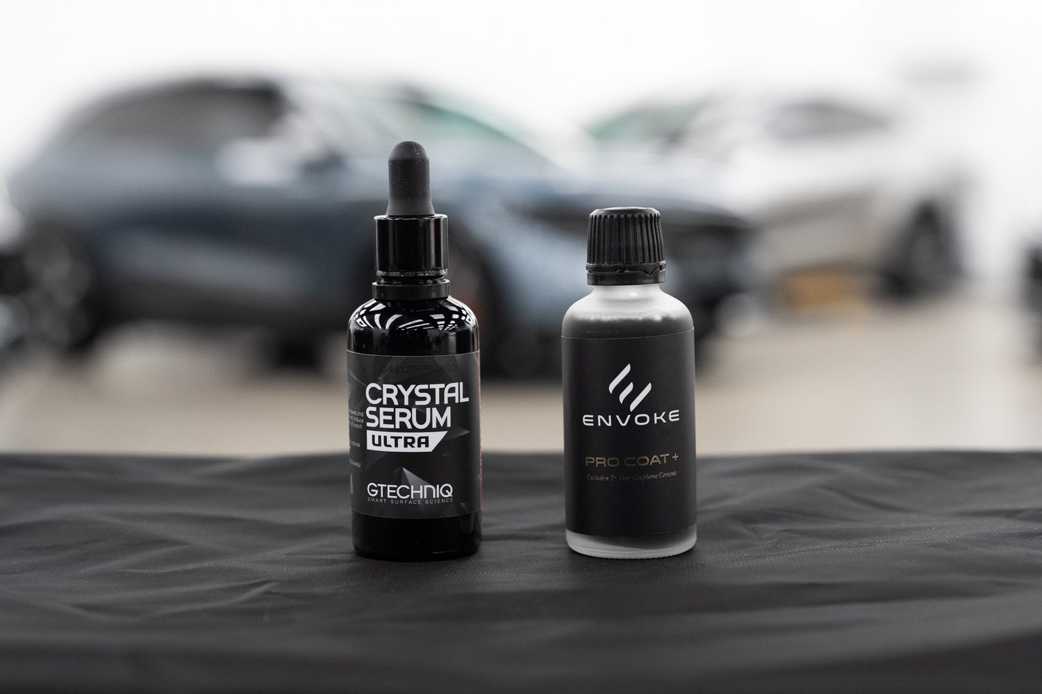 Envoke and Gtechniq Crystal Serum coating bottles