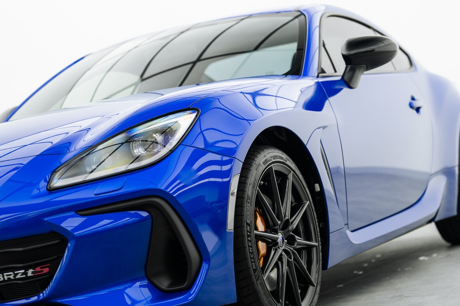 Front end of a blue Subaru BRZ tS
