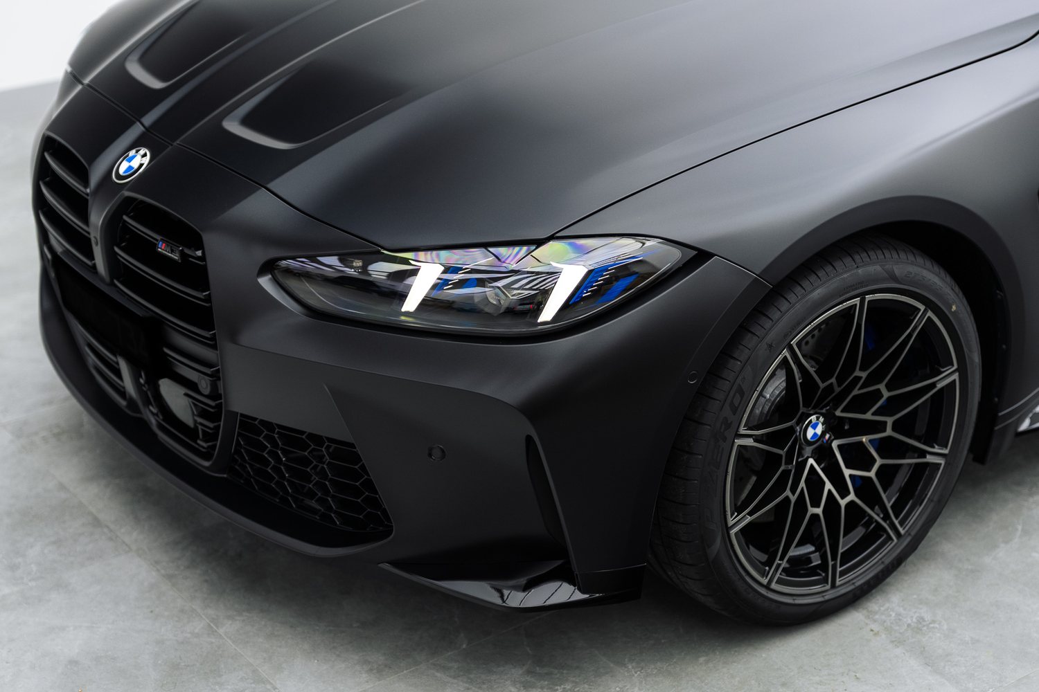 Front end of a BMW M3 in satin PPF