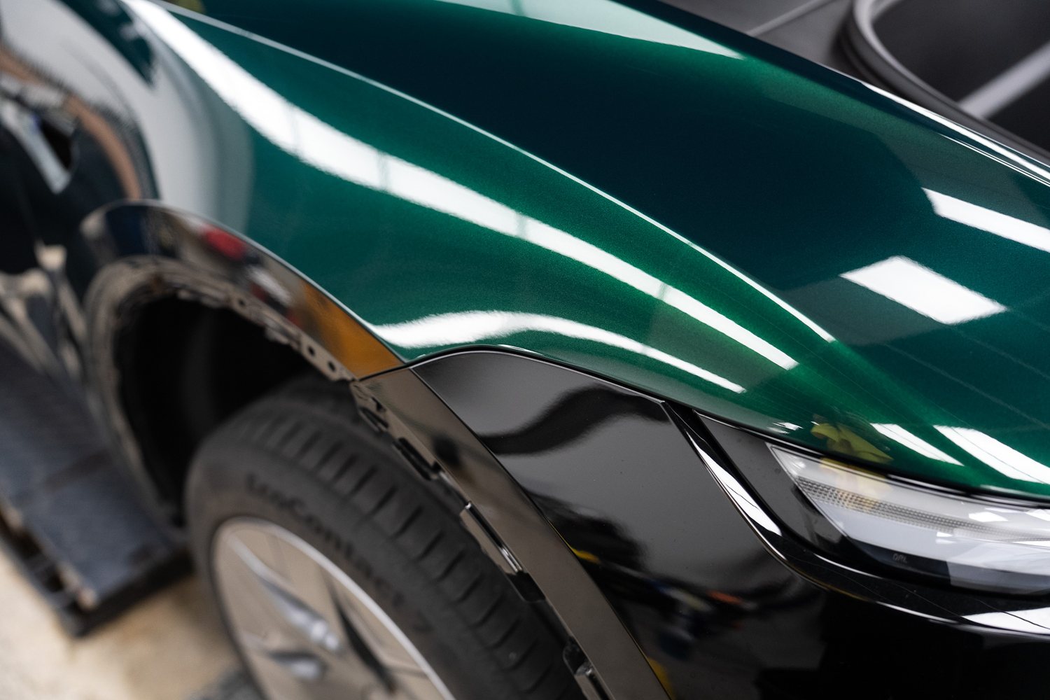 Green colour PPF on a black car