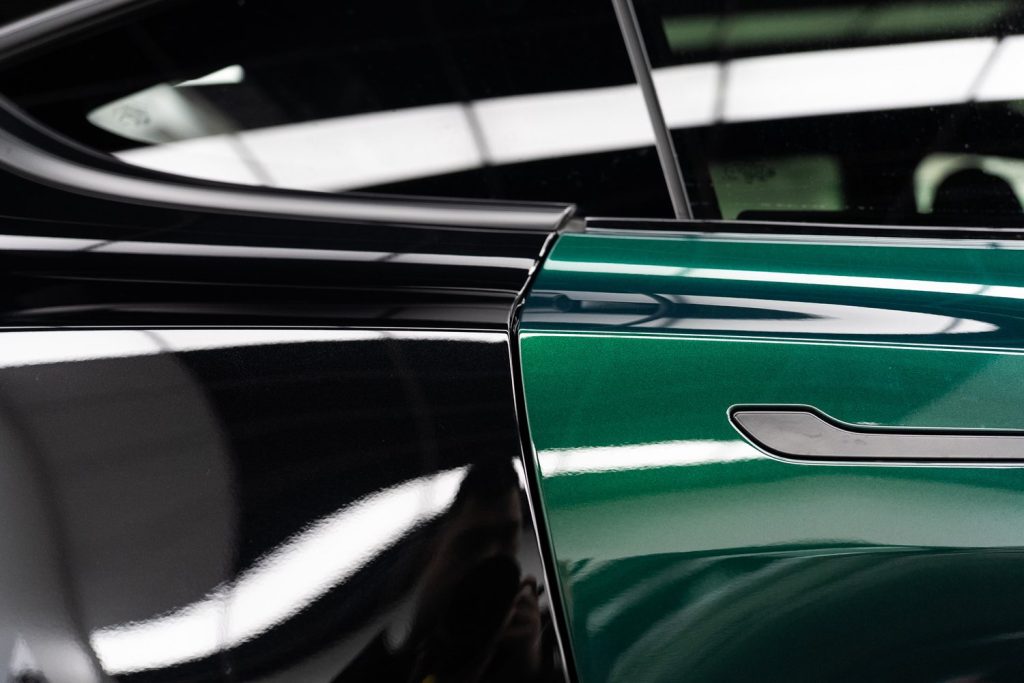 Green colour PPF on a black car