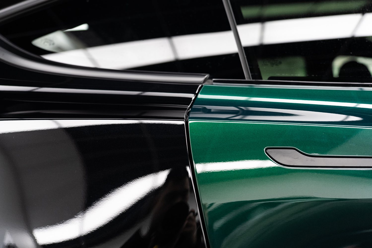 Green colour PPF on a black car