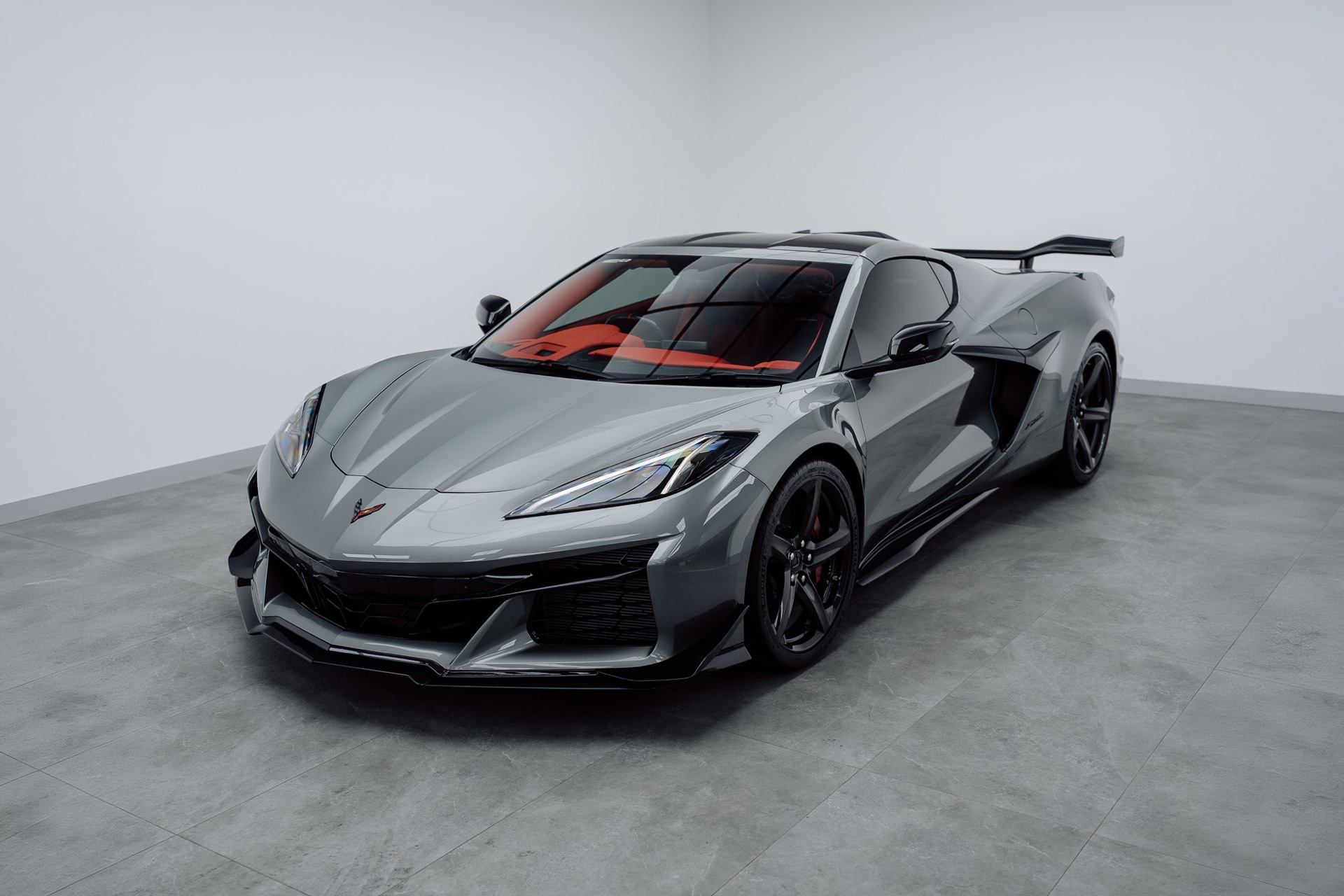 Grey Chevrolet Corvette C8 in the Liquid R studio