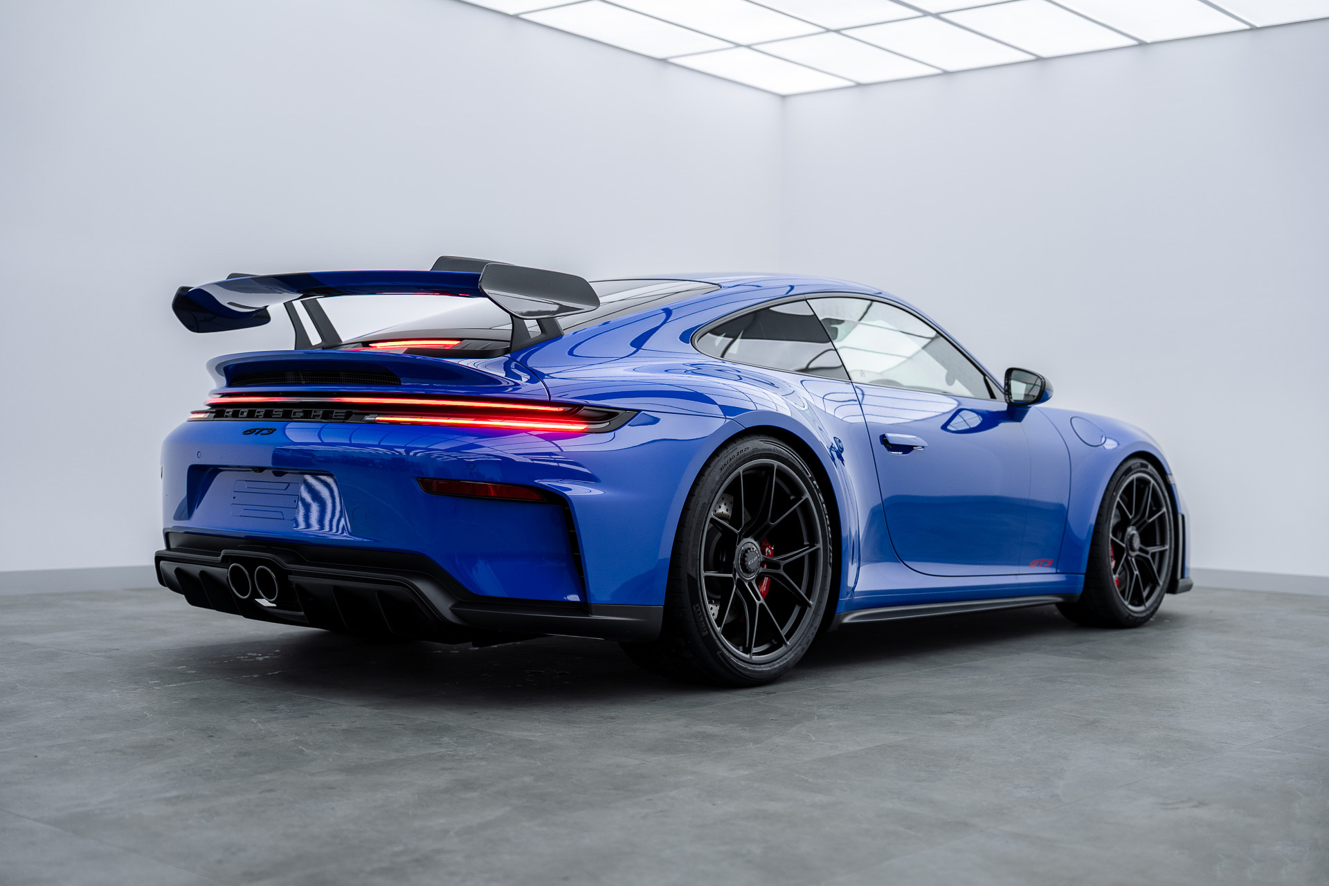 Blue Porsche 911 GT3 rear view
