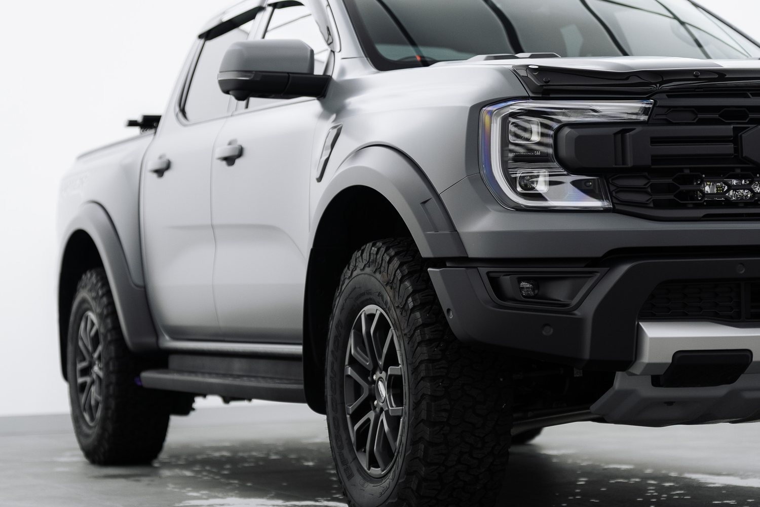 Matte grey Ford Ranger Raptor in the Liquid R studio