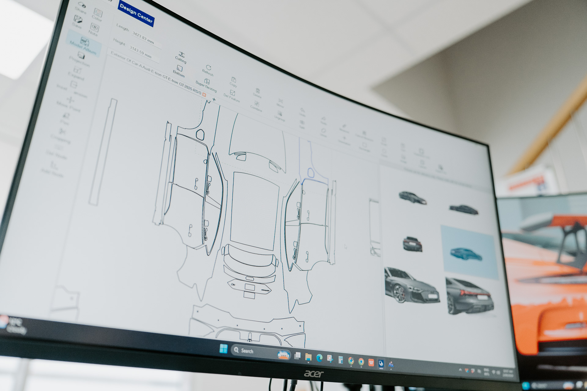 PPF pattern software on a monitor in the Liquid R workshop