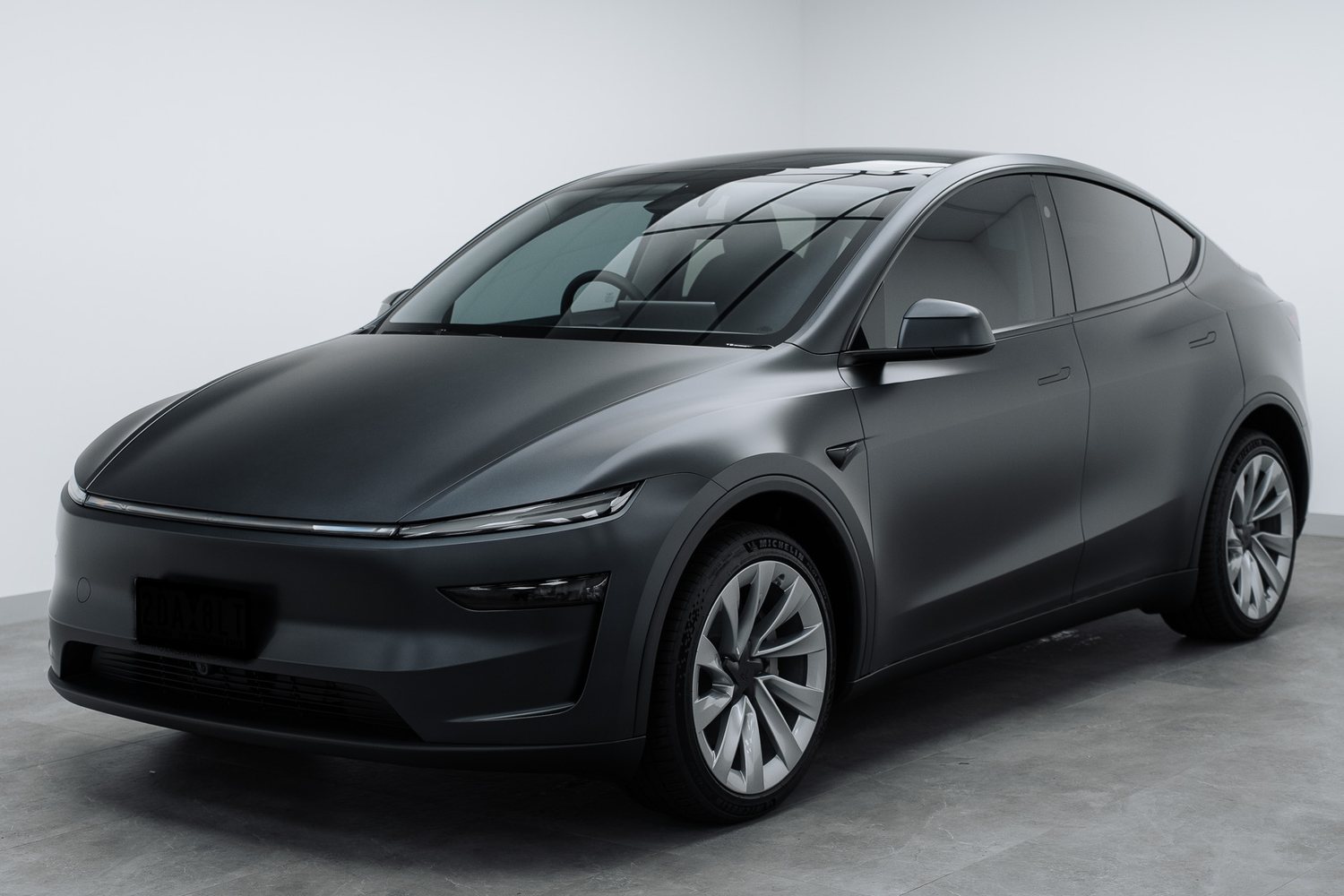 Tesla Model Y in satin PPF in the Liquid R studio